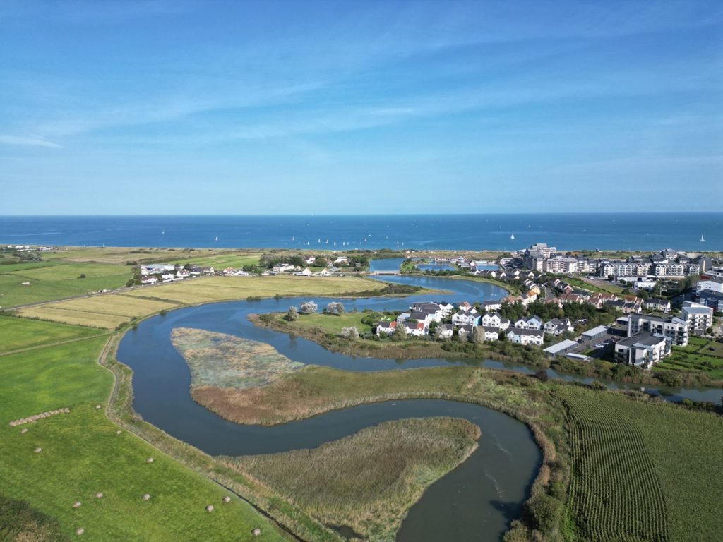 vue drone la Seulles, Courseulles-sur-Mer, crédit C2NT