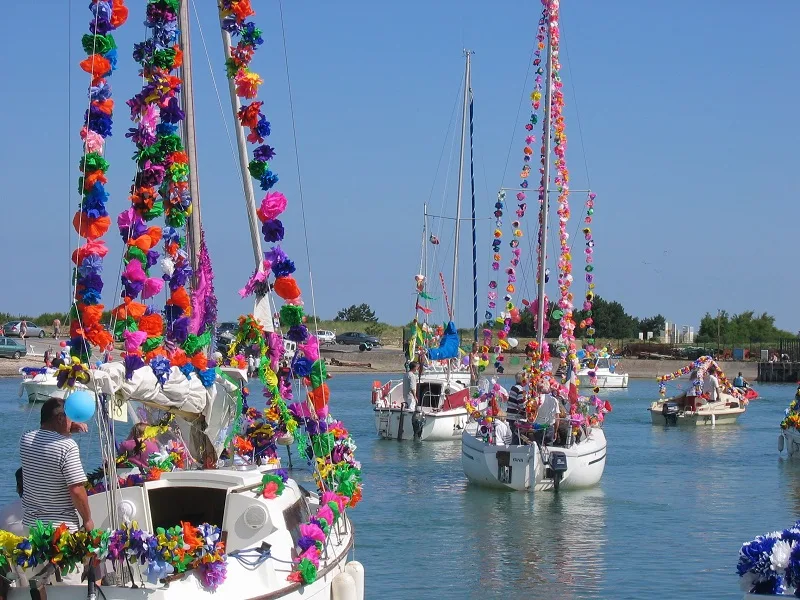 Sea festival decorated boats August Courseulles-sur-Mer