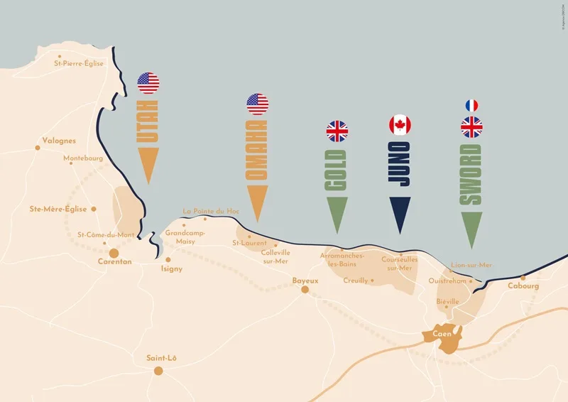 la carte secteurs plages debarquement normandie credit bdcom