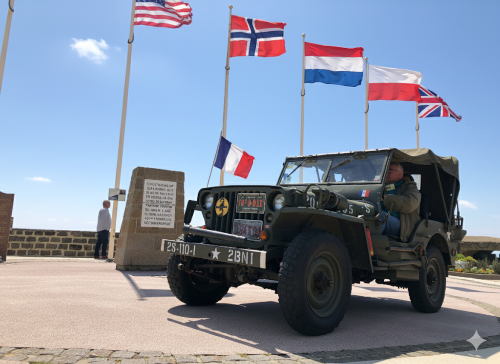 balade en jeep de la seconde guerre mondiale sur les plages du debarquement