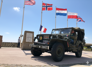 balade en jeep de la seconde guerre mondiale sur les plages du debarquement