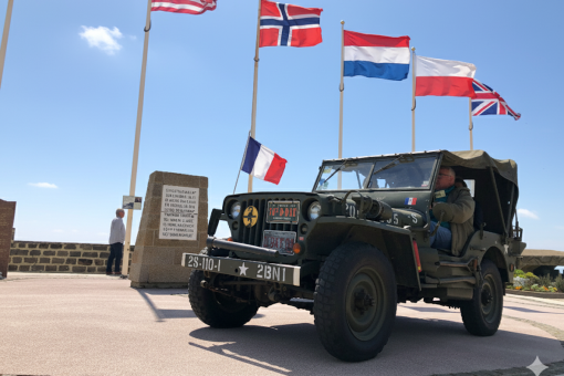 balade en jeep de la seconde guerre mondiale sur les plages du debarquement